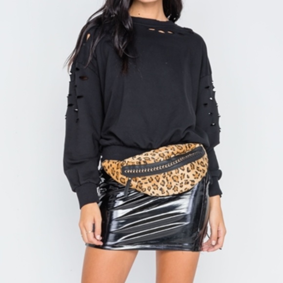 Ripped Up Distressed Crew Neck Sweater (Black) - Picture 2 of 4